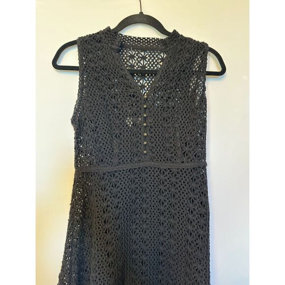 ANTHROPOLOGIE BLACK CROCHET LACE EVELYN MIDI DRESS BY MEADOW RUE Size 2 - Picture 7 of 9